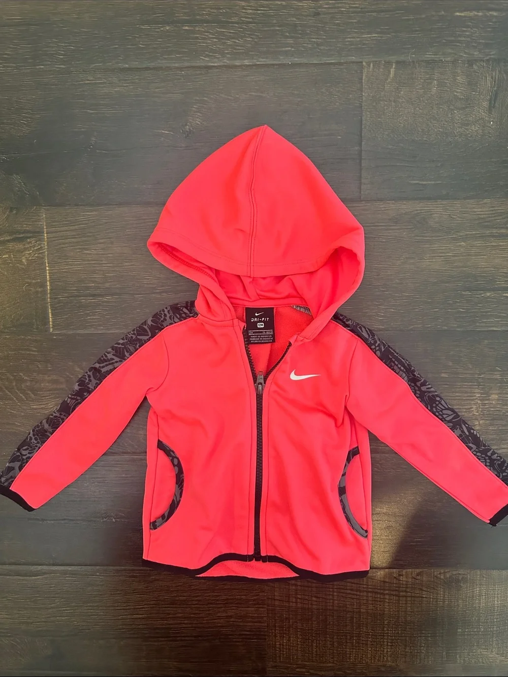 Nike Girls' Neon Pink Hooded Jacket with Printed Black Leggings size 12 months - Picture 2 of 10